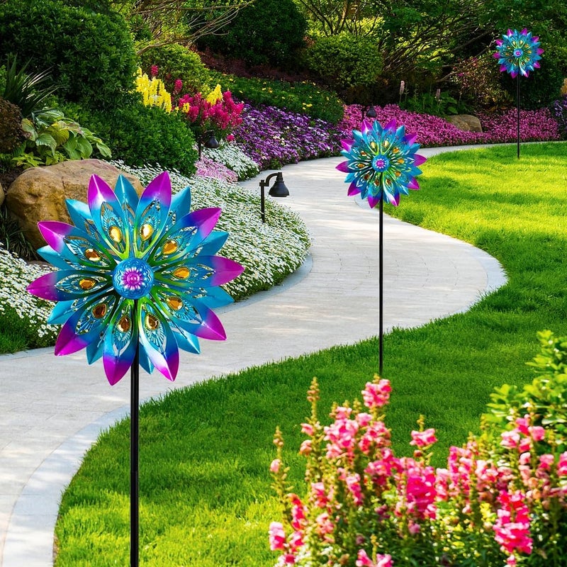 VEWOSTAR Metal Wind Spinner,13” Wind Spinners Outdoor,Peacock Windmill with Stake,Kinetic Wind Spinners for Yard and Garden,Multi-Color Pinwheels Yard Wind Sculptures,Waterproof Spinner for Patio Lawn - Image 4
